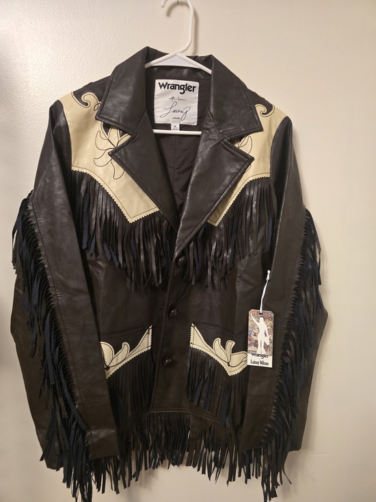 Wrangler Jackets & Blazers - RARE NWT Wrangler Lainey Wilson Dark Brown Leather Fringe Jacket with Cream Yoke